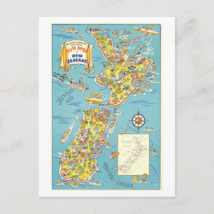 Antieke toeristenkaart van Nieuw-Zeeland Briefkaart