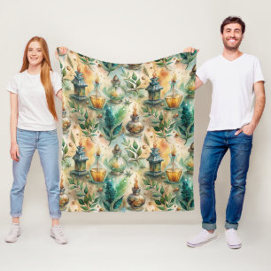 Antieke Toverflesjes Groen Amber Botanisch Fleece Deken