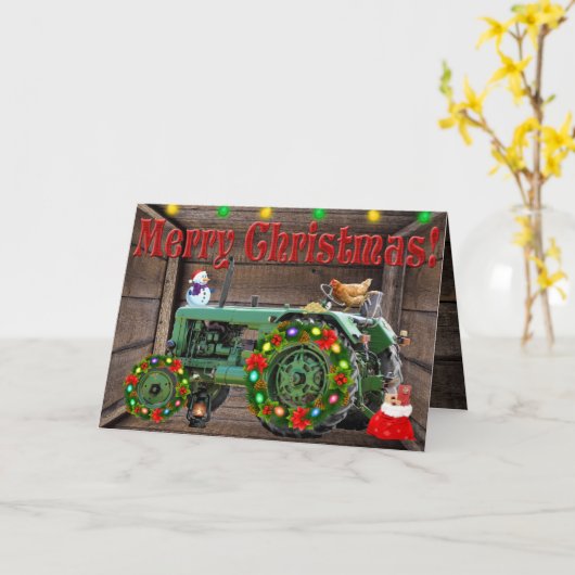  Antieke tractor kerst Kaart (Gele Bloem)