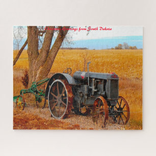 Antieke Tractor South Dakota. Kerstgroeten Legpuzzel