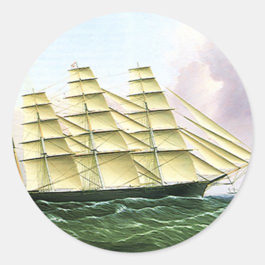 Antieke Transport Oude Klipper op Zee Ronde Sticker (Voorkant)