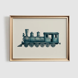 Antieke Trein Prent, Oudroze AFDRUKBARE Kunst aan  Poster