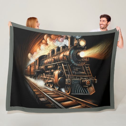 Antieke Treinmachines Railfan Fleece Deken (In situ)