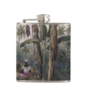 Antieke Tropische Bananenboomgaard   Vintage Bota Heupfles