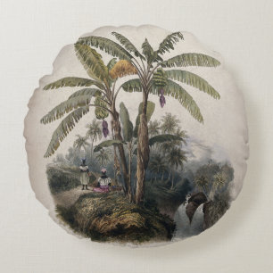 Antieke Tropische Bananenboomgaard   Vintage Bota Rond Kussen