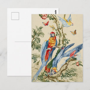 Antieke Tropische Papegaai en Vlinder Fijne Kunst Briefkaart