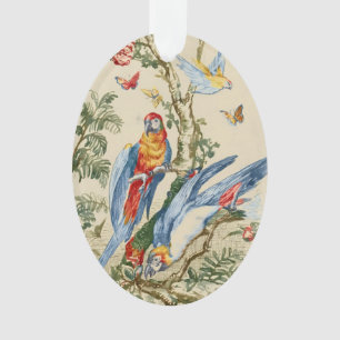 Antieke Tropische Papegaai en Vlinder Fijne Kunst Ornament