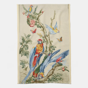 Antieke Tropische Papegaai en Vlinder Fijne Kunst Theedoek