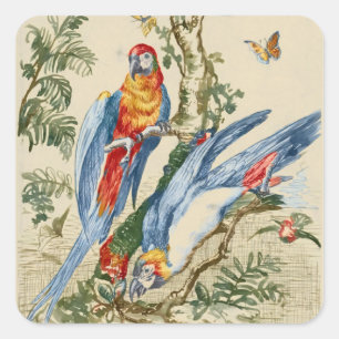 Antieke Tropische Papegaai en Vlinder Fijne Kunst Vierkante Sticker