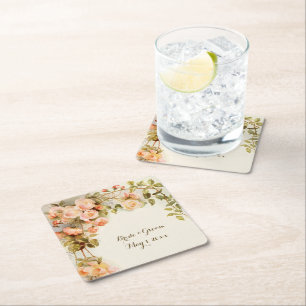 Antieke Trouw Bloem Roze Roos Kartonnen Onderzetters