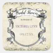 Antieke trouw bruidsfeest cadeautag vierkante sticker (Voorkant)