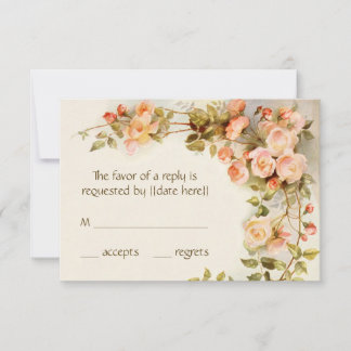Antieke trouw-RSVP, roze rozen bloemen RSVP Kaartje