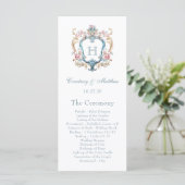 Antieke Trouwerij met Monogram en Bloemen Crest Programmakaart (Staand voorkant)