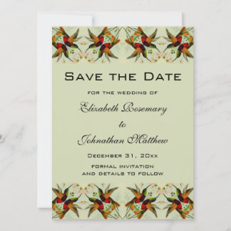 Antieke trouwkaart 'Save the Date' met kolibries e Save The Date