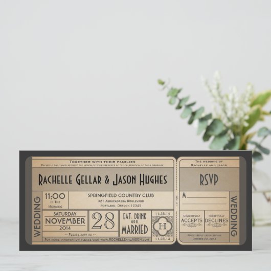 Antieke trouwkaart uitnodiging met RSVP II (Staand voorkant)