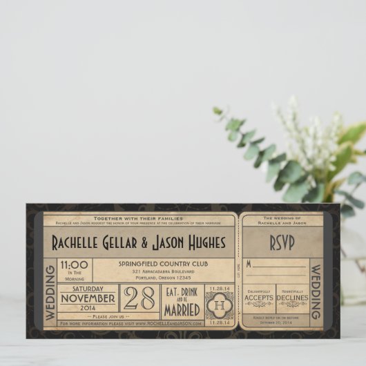 Antieke trouwkaart uitnodiging met RSVP II 3.0 (Staand voorkant)