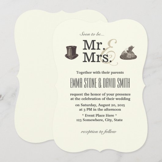 Antieke trouwkaarten voor Mr. & Mrs. Kaart (Voorkant / Achterkant)