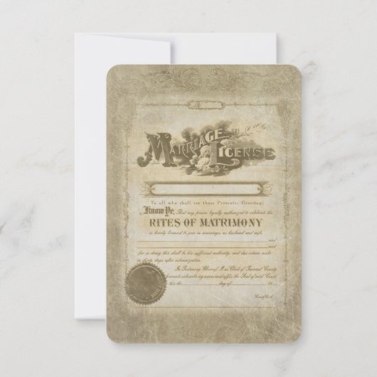 antieke trouwvergunning RSVP Kaart (Achterkant)