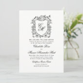 Antieke Tuin Crest Zwart Witte Uitnodiging (Staand voorkant)