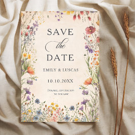 Antieke tuinhuwelijk met wilde bloemen Aandenken Save The Date