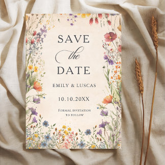 Antieke tuinhuwelijk met wilde bloemen Aandenken Save The Date