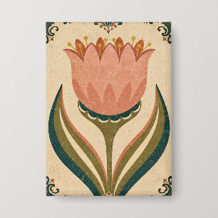 Antieke Tulp Volkskunst Illustratie Vintage Stijl Button