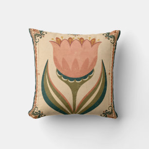 Antieke Tulp Volkskunst Illustratie Vintage Stijl Kussen