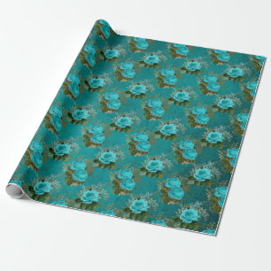 Antieke turkoois en gouden roos cadeaupapier