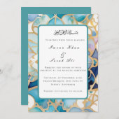 Antieke turquoise arabesque moslim trouwkaart save the date (Voorkant / Achterkant)
