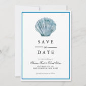 Antieke Turquoise Blauwe Enkele Zeeschelp Bruiloft Save The Date (Voorkant)
