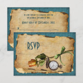 Antieke turquoise en gouden antwoordkaart kaart (Voorkant / Achterkant)