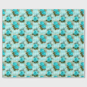Antieke turquoise en gouden roos cadeaupapier (Vlak)