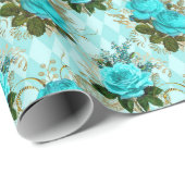 Antieke turquoise en gouden roos cadeaupapier (Rol Hoek)