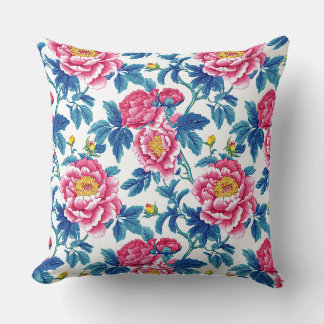 Antieke turquoise en roze chinoiserie pioen bloemm kussen