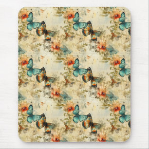 Antieke Turquoise Oranje Vlinder Bloem Muismat