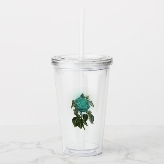 Antieke Turquoise Roos Acryl Drinkbeker (Voorkant)