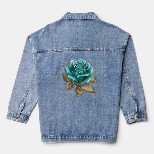 Antieke Turquoise Roos Denim Jacket (Achterkant)