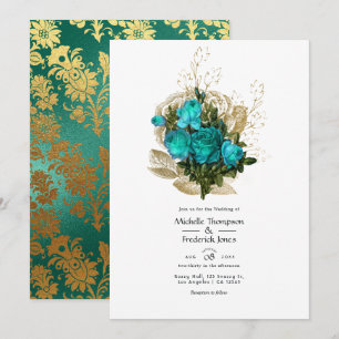 Antieke Turquoise - Turquoise en Gouden Bloemige B Kaart