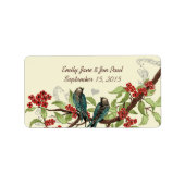 Antieke Turquoise Vogels Rode Bloeiende Tak Label (Voorkant)