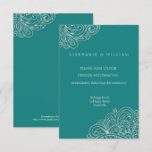 Antieke Turquoise Wervelende Damast Trouwreceptiek Informatiekaartje (Voorkant / Achterkant)