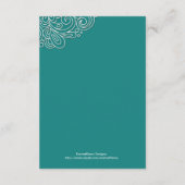 Antieke Turquoise Wervelende Damast Trouwreceptiek Informatiekaartje (Achterkant)