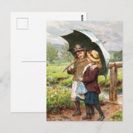 Antieke Twee Meisjes Onder een Paraplu    Briefkaart