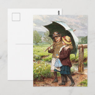 Antieke Twee Meisjes Onder een Paraplu    Briefkaart