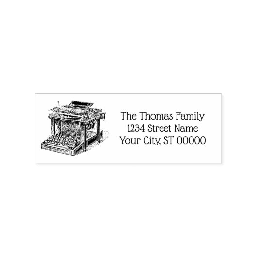 Antieke typemachine Lithografie Naam Retouradres Rubberstempel (Afrduk)