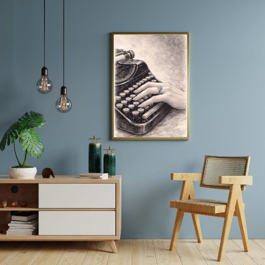 Antieke typemachine met diamanten ring – Romantisc Poster