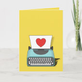 Antieke typemachine met rood hart Valentijnsdag Kaart (Voorkant)