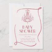 Antieke uitnodiging voor een roze babyshower met e (Voorkant)