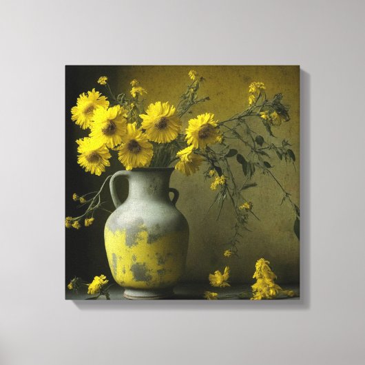 Antieke vaas met gele bloemen canvas afdruk (Voorkant)