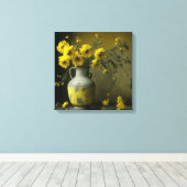 Antieke vaas met gele bloemen canvas afdruk (Insitu (Houten vloer))