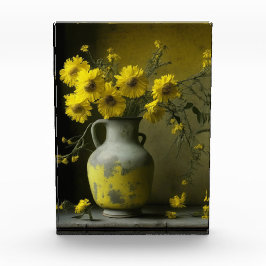 Antieke vaas met gele bloemen fotoblokken